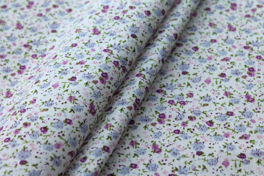 Printed Cotton Lawn - Pink, Purple and Green on Off White