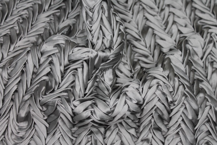 Pleated Poly Dupion - Silver Grey
