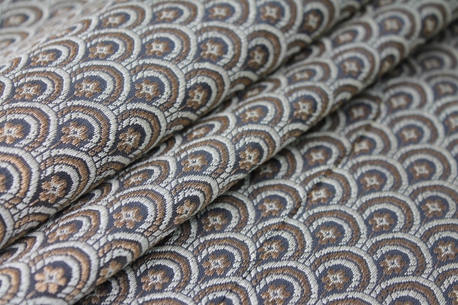 Banaras Brocade - Charcoal, Ivory and Gold Scale Pattern