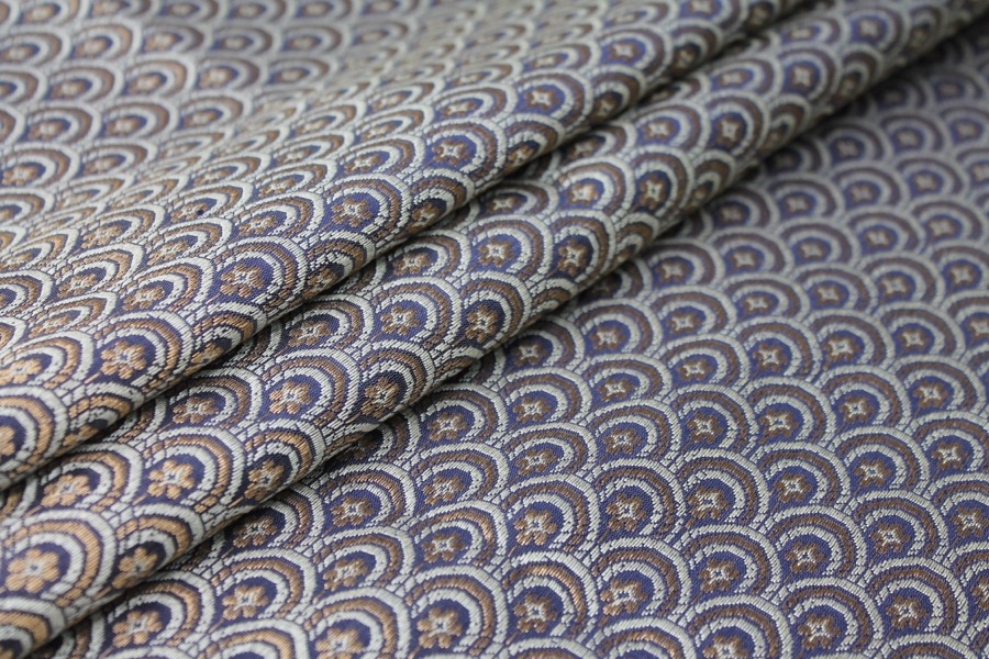 Banaras Brocade - Navy Blue, Ivory and Gold Scale Pattern
