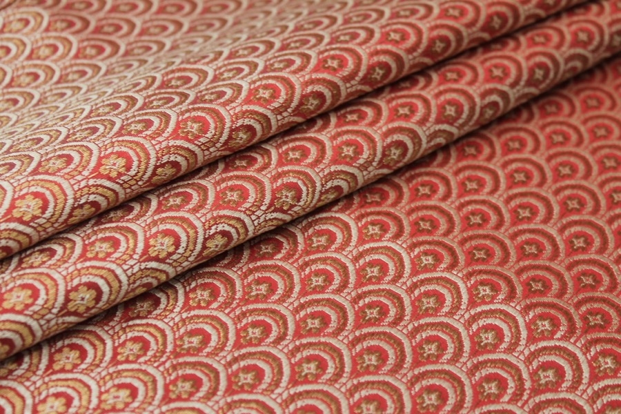 Banaras Brocade - Red, Cream and Gold Scale Pattern