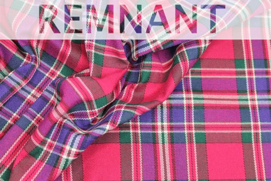 REMNANT - Stretch Tartan - Pink, Multi - 0.8m Piece