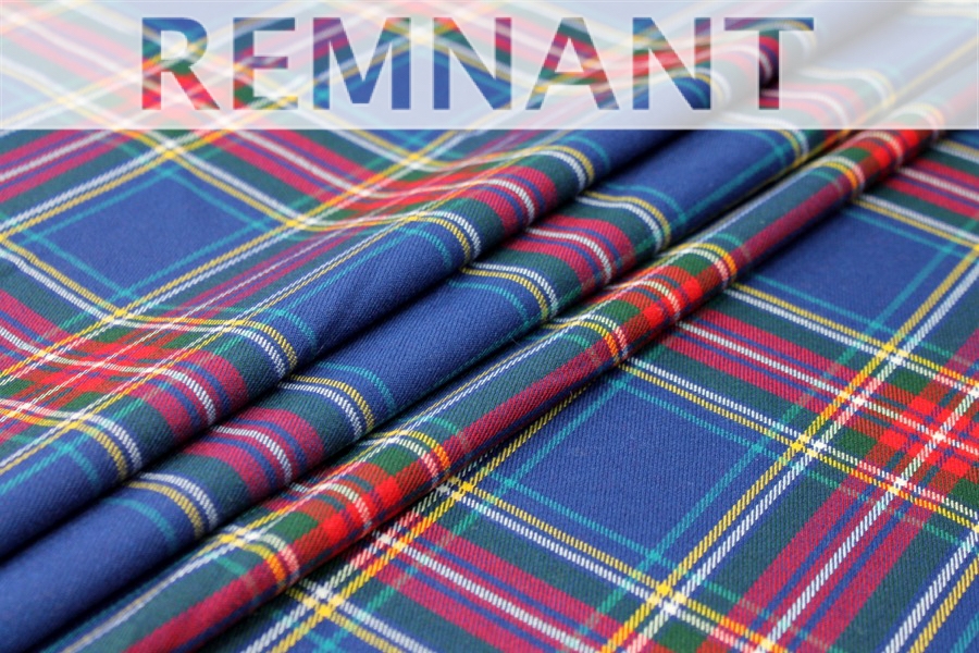 REMNANT - Stretch Tartan - Royal Blue, Multi - 0.85m Piece