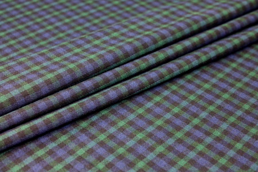 Stretch Tartan - Blue, Navy and Green Small Check
