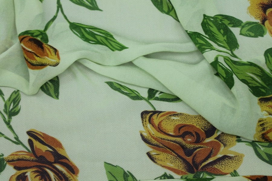 Floral Printed Silk Chiffon - Greens and Yellow