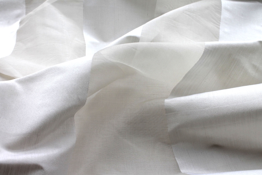 Wide Striped Silk Organza - Ivory and Ivory
