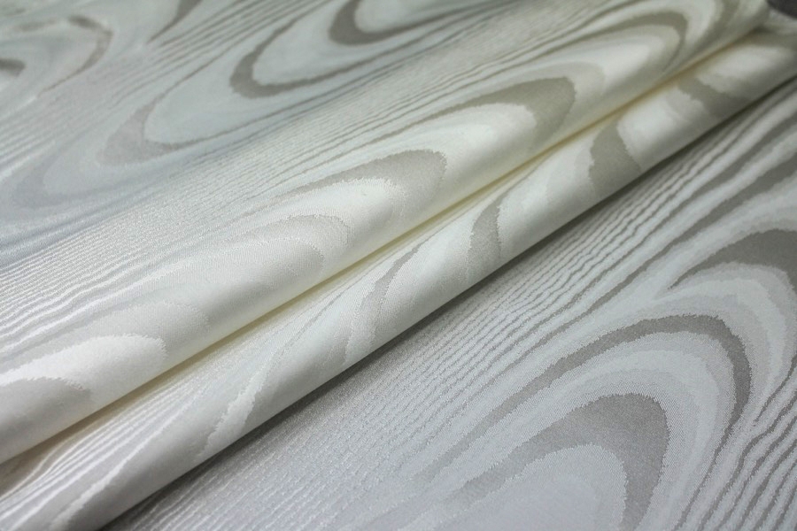 Woven Moiré Brocade Fabric - Ivory Silk Cotton Mix