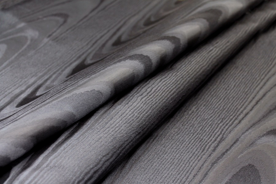 Woven Moiré Brocade Fabric - Black Silk Poly Mix