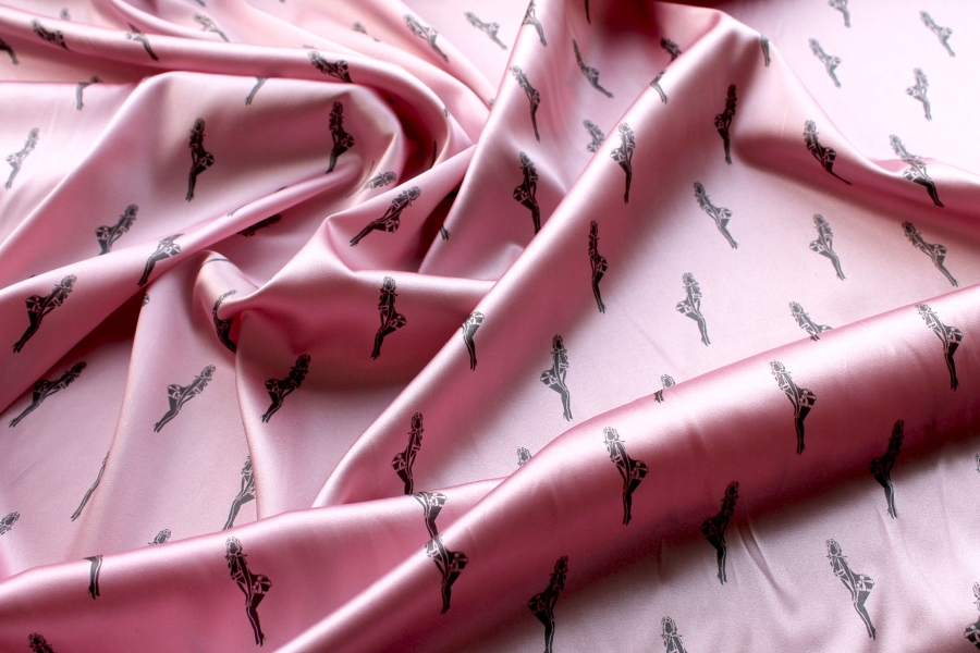 Pin-up Printed Stretch Silk Satin - Baby Pink