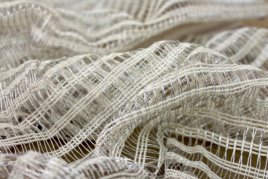 Metallic Thread Texture Weave - Ivory / Silver