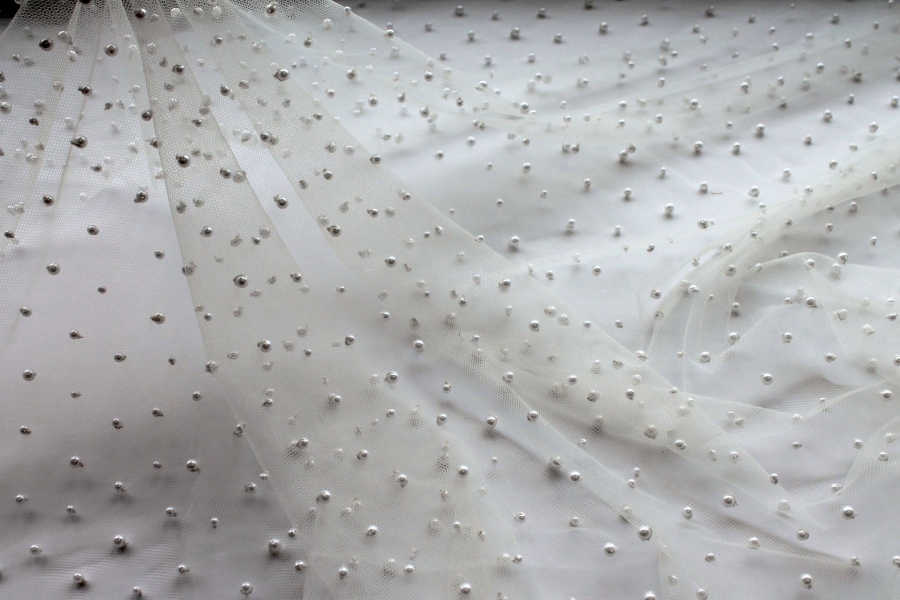 Small Ivory Pearls on Ivory Nylon Tulle
