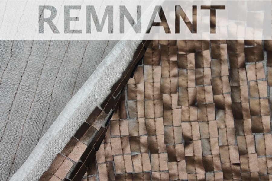 REMNANT - Bronze Leatherette Squares on Natural Linen - 0.35m Piece