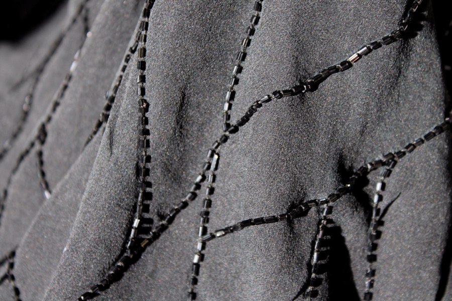 Black Silk Chiffon with Beaded Black Lines