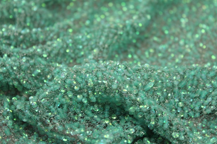 Encrusted Cupped Iridescent Micro-sequins on Mesh - Green