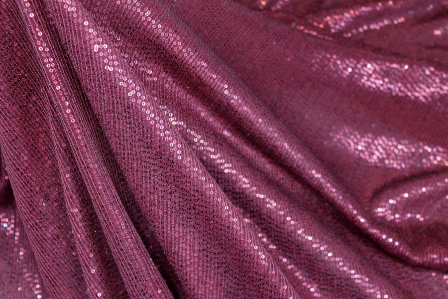 Micro Sequin On Silk Chiffon - Burgundy