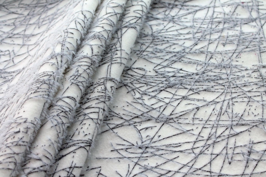 Ivory Coating Fabric with Black Fluffy Scribbles