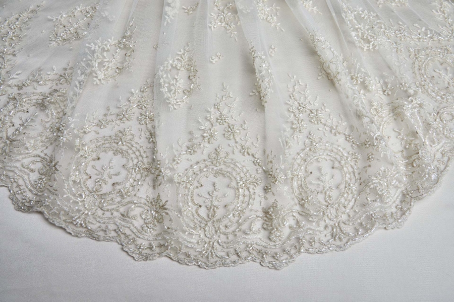 NEW BRIDAL - Beaded Embroidered Tulle - Gold / Ivory - Single Scallop