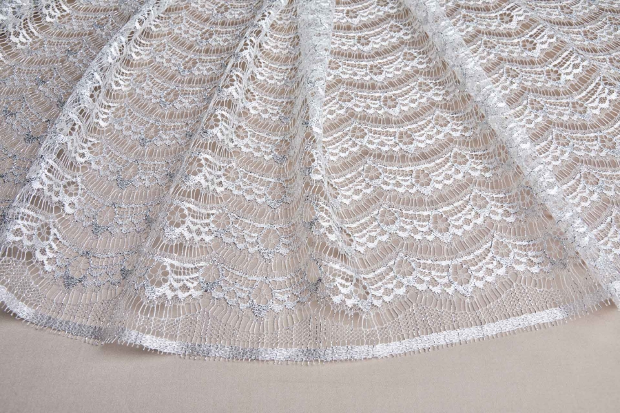 Leavers Lace - White/Silver