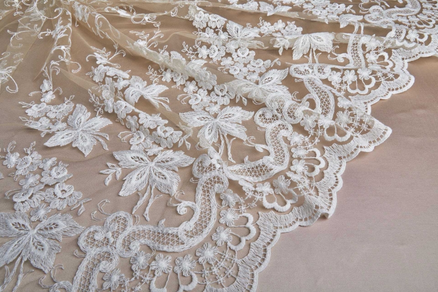 NEW BRIDAL - Ivory Cotton Embroidery on Nude Tulle