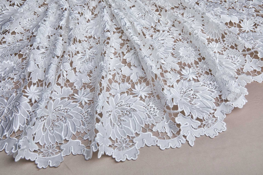 Embroidered Flower Pattern on Ivory Satin