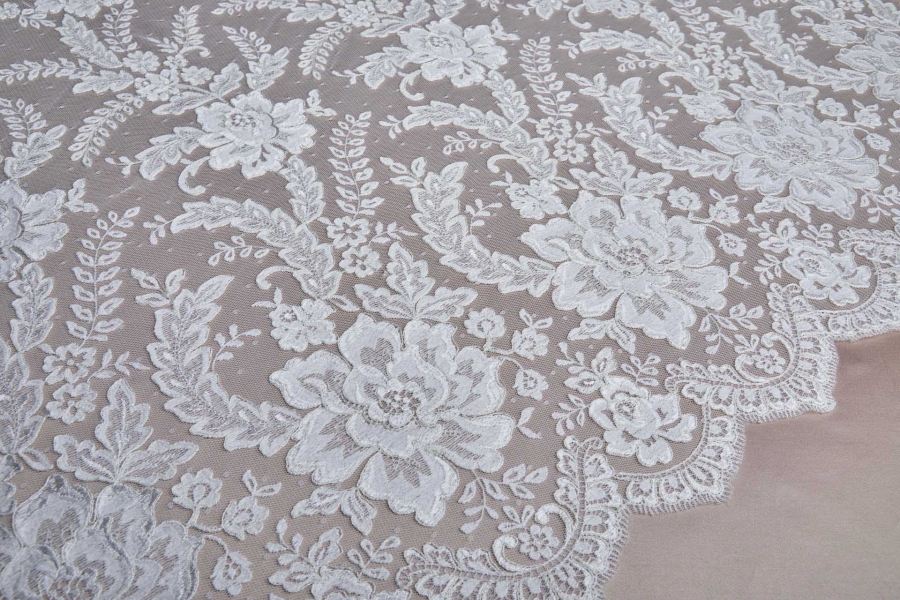 NEW BRIDAL - Corded Embroidered Tulle Lace - Ivory