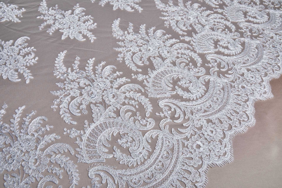 NEW BRIDAL - Corded Embroidered Tulle  - Ivory - Double Scallop