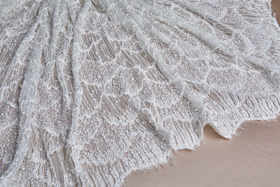 NEW BRIDAL - Delicate Mermaid Scales Embroidered Lace - Ivory