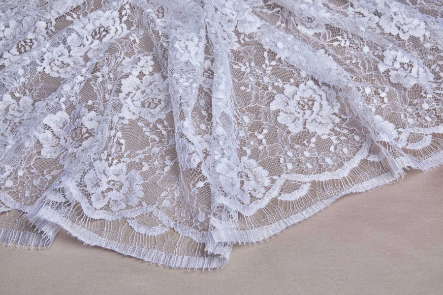 NEW BRIDAL - Rose Leavers Lace - White Double Scallop