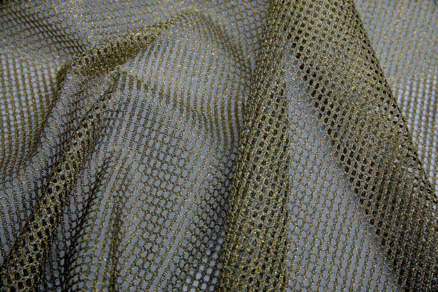 Metallic Mesh Fabric - Greenish Grey / Gold