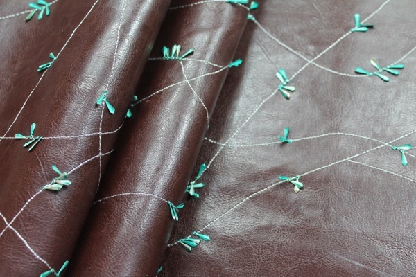 Embellished Leatherette - Brown with Teal Metal Sequins