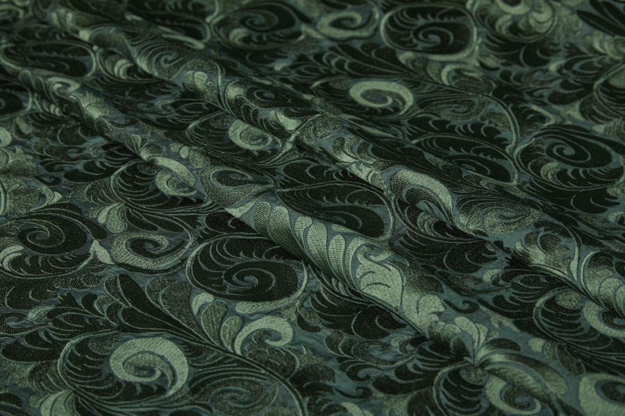 New Large Swirl Embroidered Dupion - Dark Green - 135cm