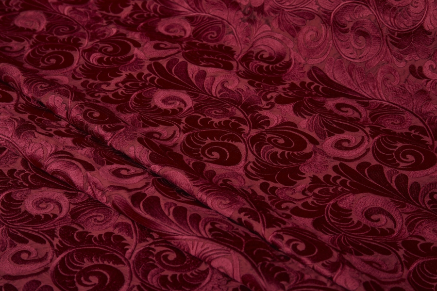 New Large Swirl Embroidered Dupion - Deep Red on Deep Red - 135cm