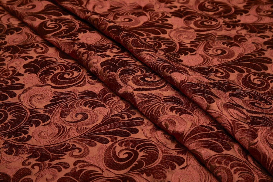 New Large Swirl Embroidered Dupion - Rust - 135cm
