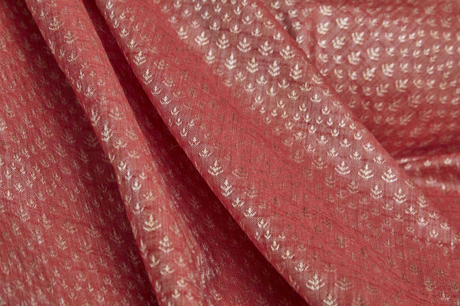 Pale Gold and Red Soft Indian Brocade 