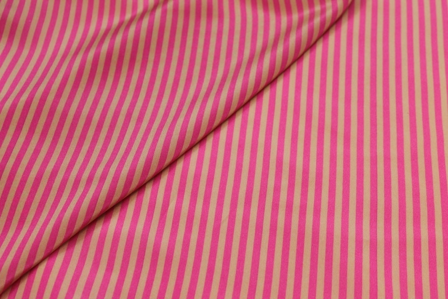 Small Stripe Print Silk Crepe de Chine - Pink and Gold
