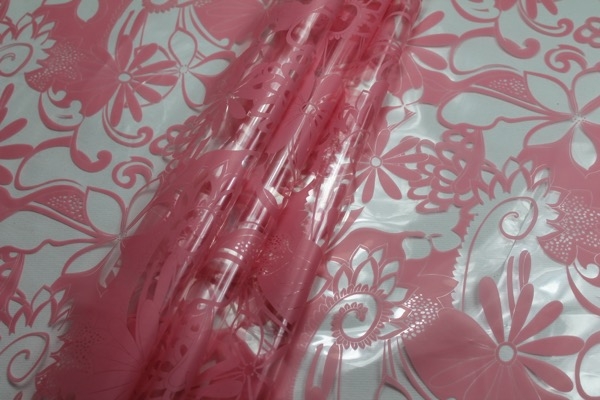 Floral Printed Clear Plastic - Pink