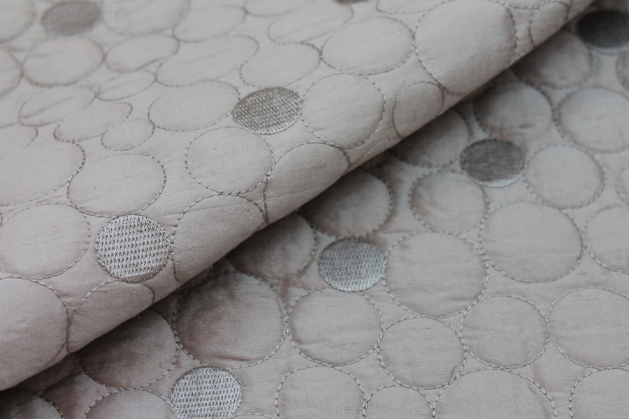 Quilted Silk Dupion - Oyster Circles