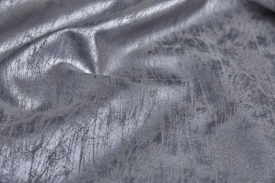 Scratched Look Leatherette - Metallic Grey Blue