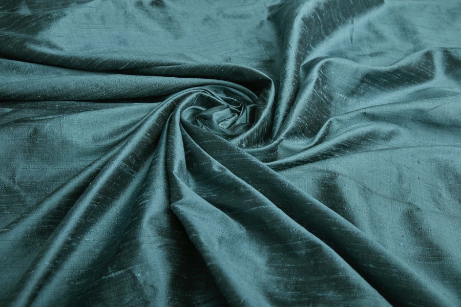 Textured Silk Dupion - Teal shot Black