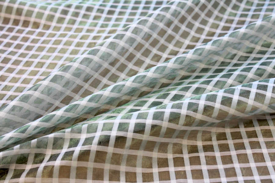 Small Check Organza - Ivory and Green - 112cm