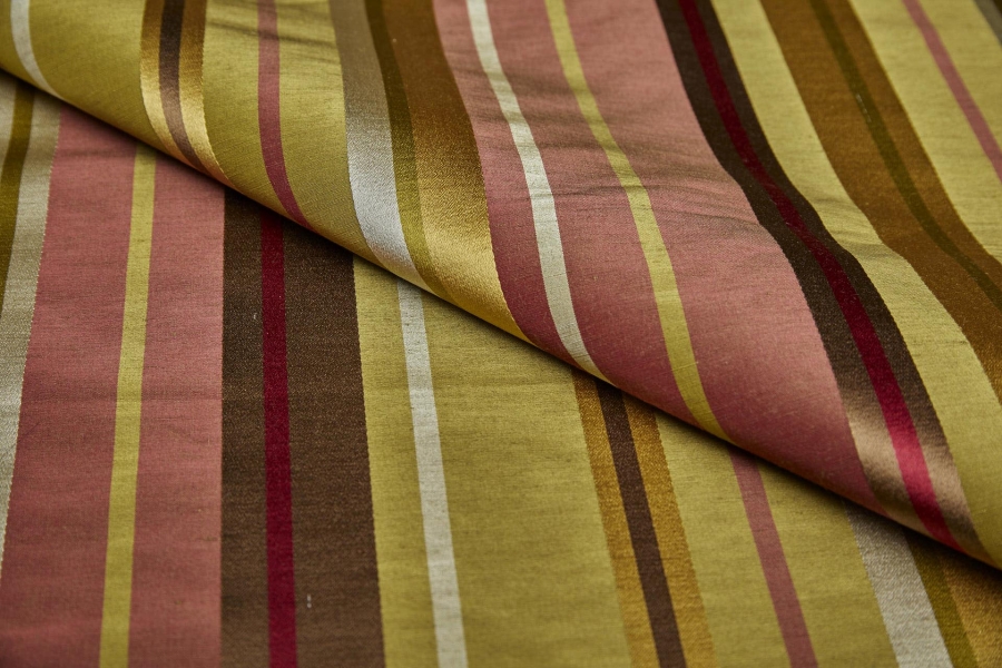 Woven Satin Stripe Brocade - Green, Yellow and Red