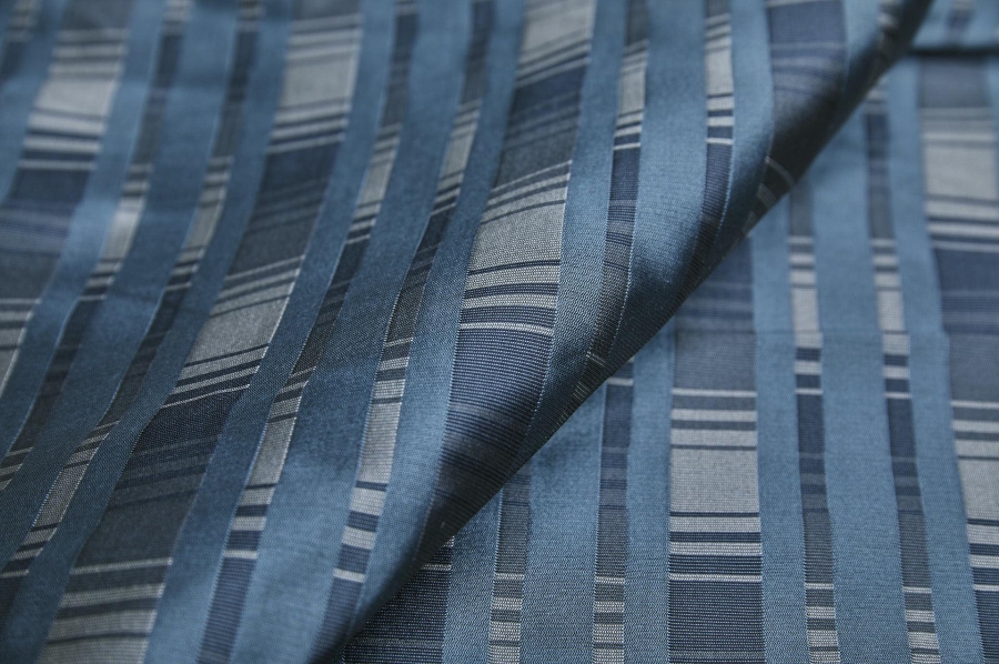 Reversible Stripe Brocade - Grey, Blue and Navy