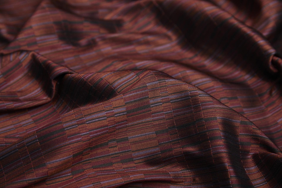 Reversible Stripe Brocade - Red, Rust, Mauve and Black