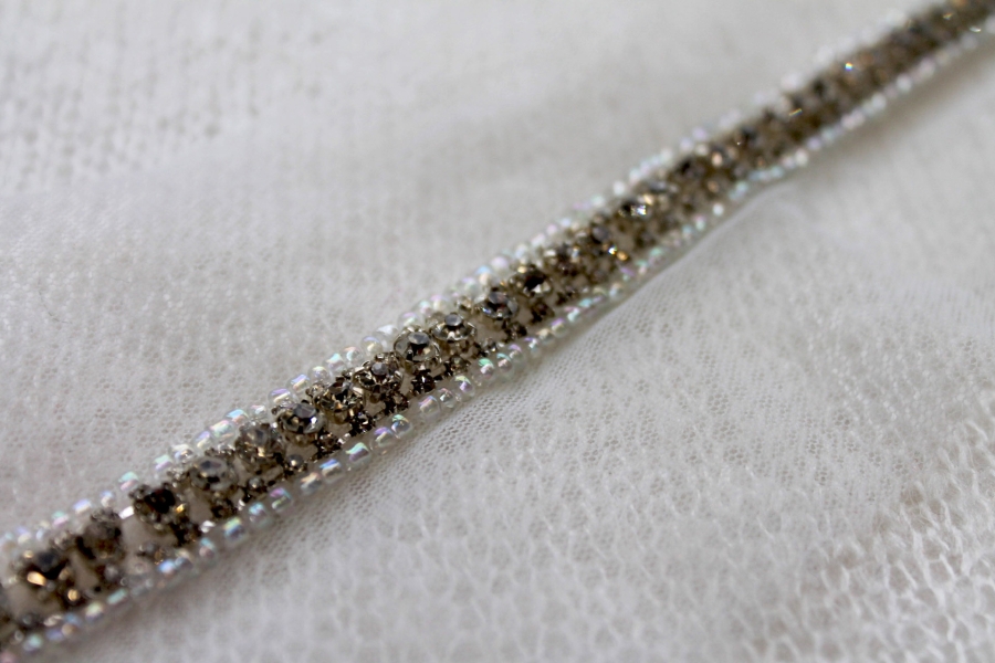 Clear Seed Beads and Diamante Trim in Silver 