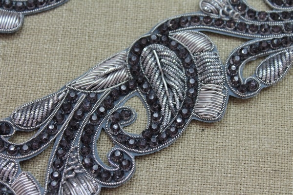 Silver Zari Work Trim with Charcoal crystals - Wide
