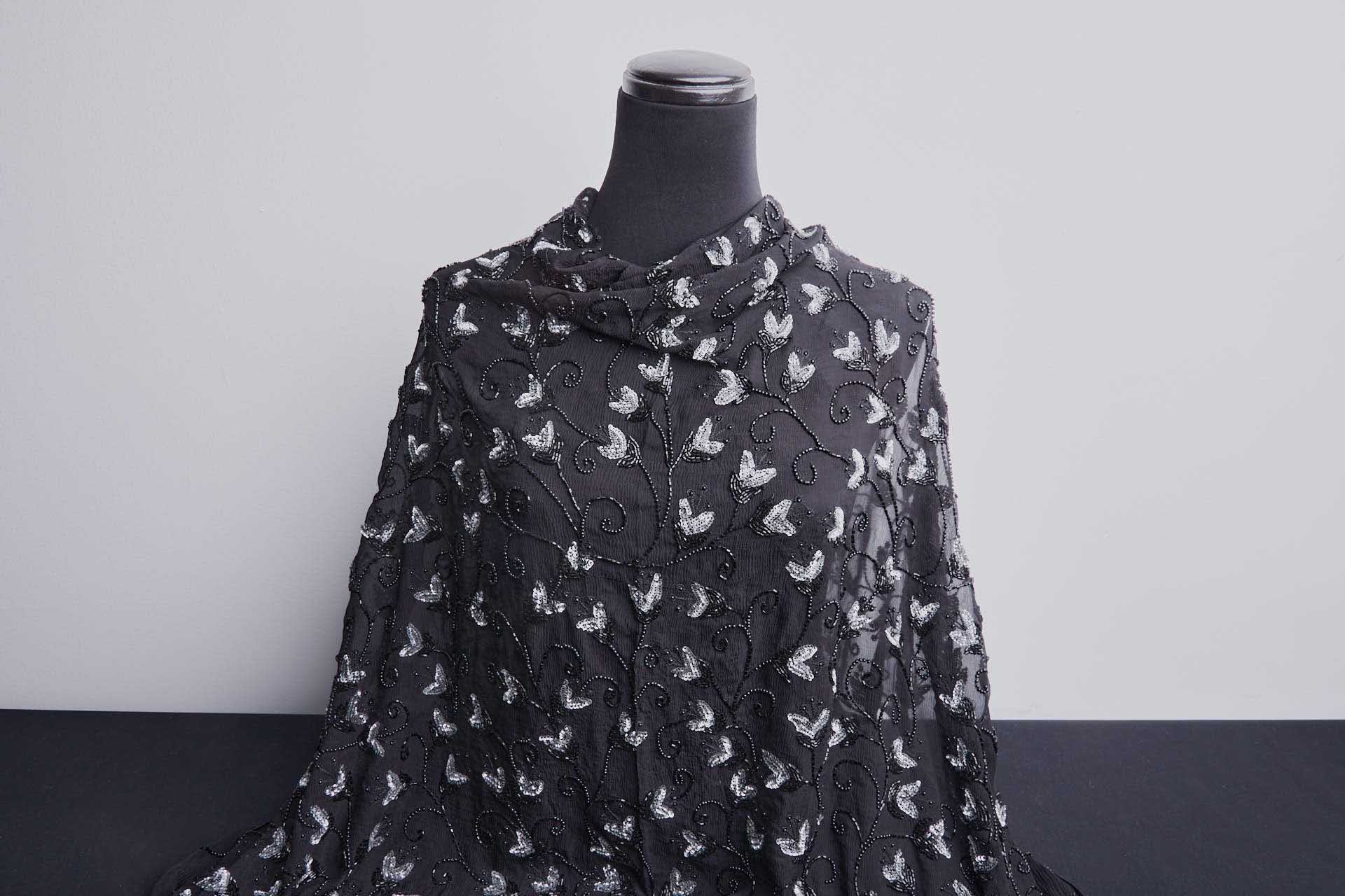 Black Chiffon Round and Bugle Bead Grey Sequins fabric, image 2 of 9