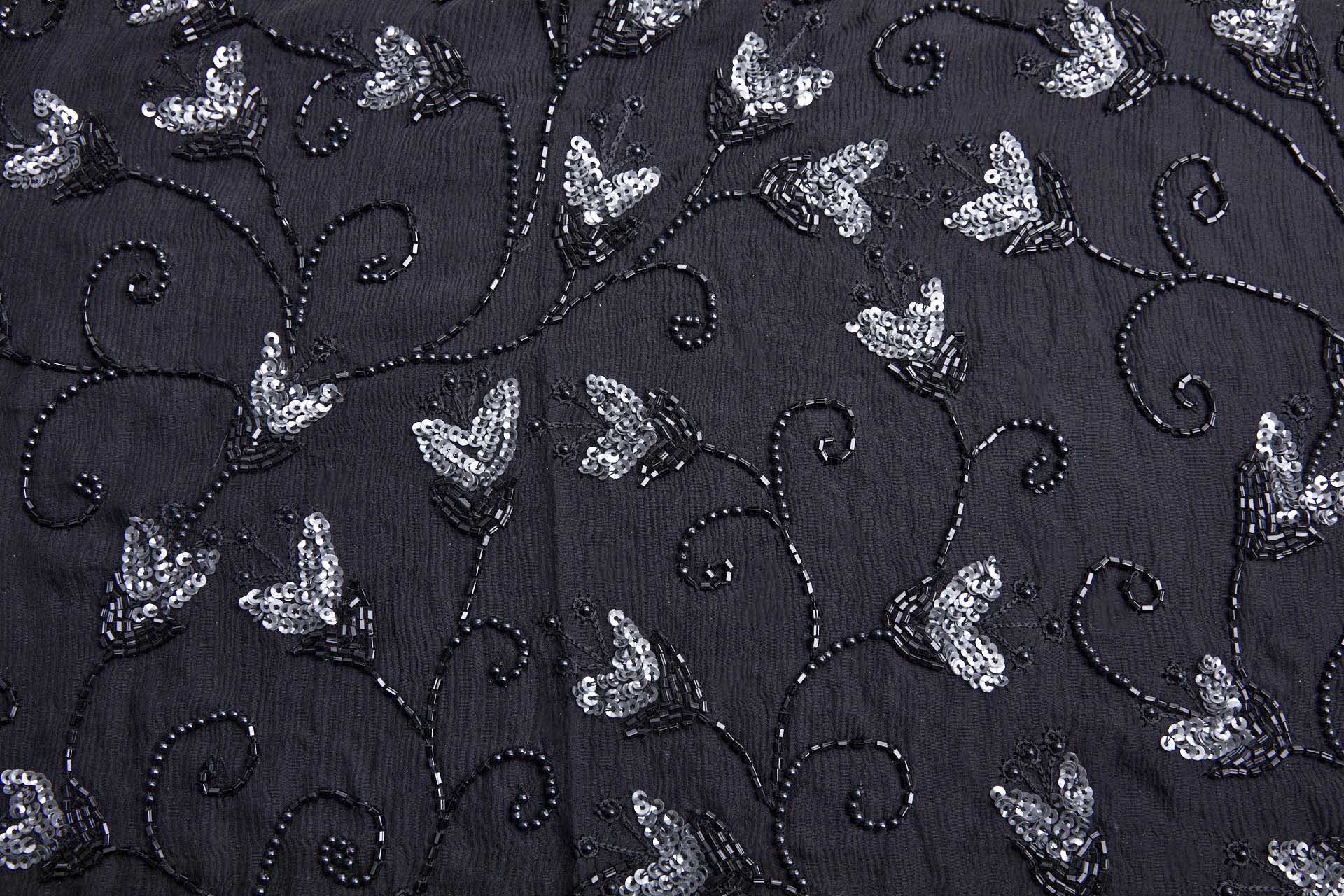 Black Chiffon Round and Bugle Bead Grey Sequins fabric, image 5 of 9