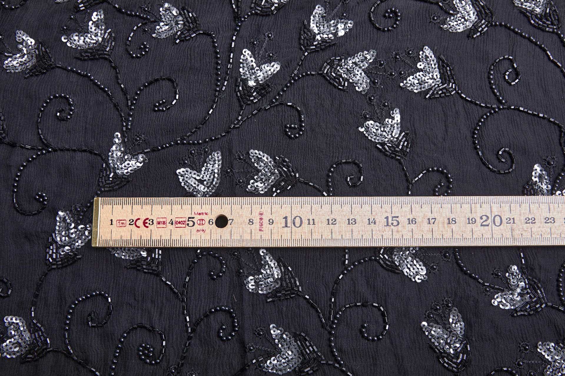 Black Chiffon Round and Bugle Bead Grey Sequins fabric, image 6 of 9