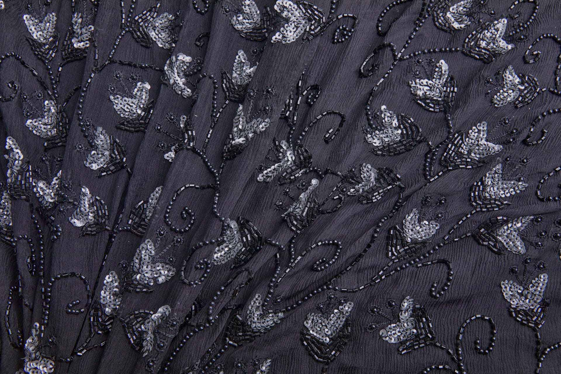 Black Chiffon Round and Bugle Bead Grey Sequins fabric, image 7 of 9