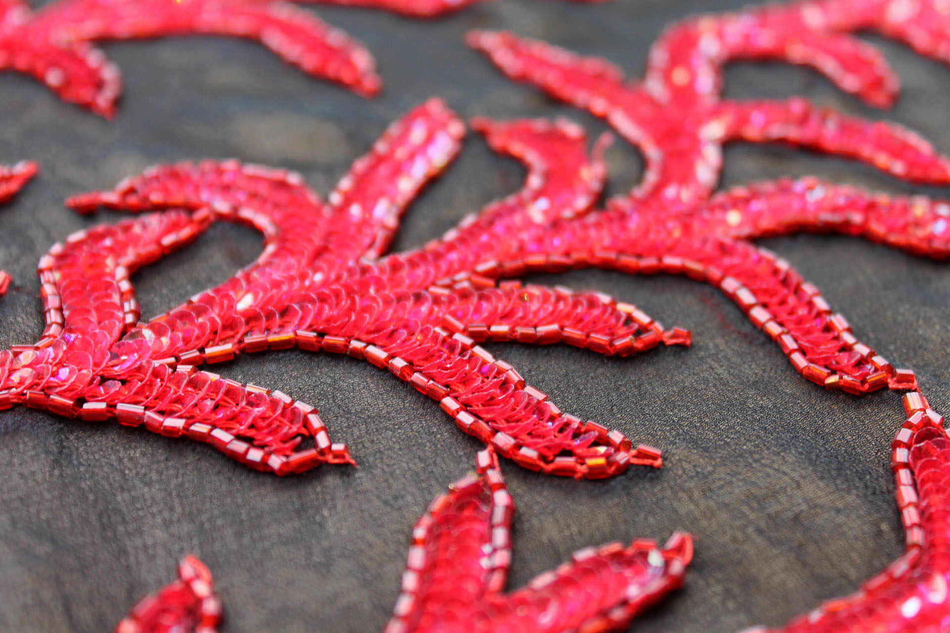 Black Chiffon with Red Beads and Sequins in a Vine Pattern fabric, image 7 of 7